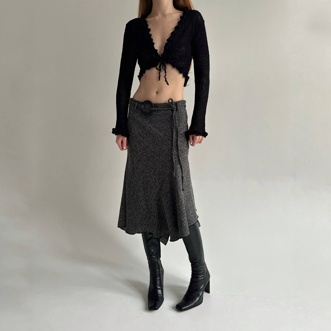 Vintage 55% linen 35% viscose grey midi skirt
