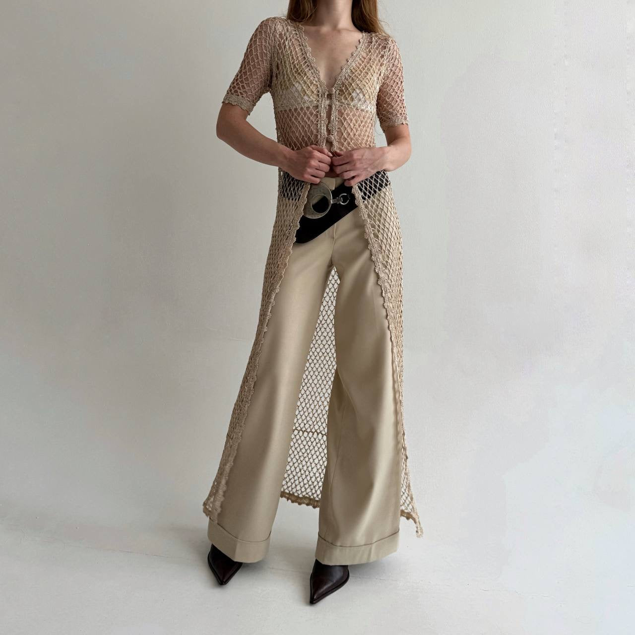 Vintage viscose long beaded cardigan