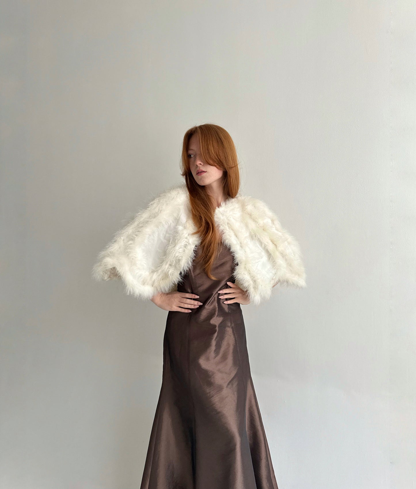 Vintage ostrich feather cream cape