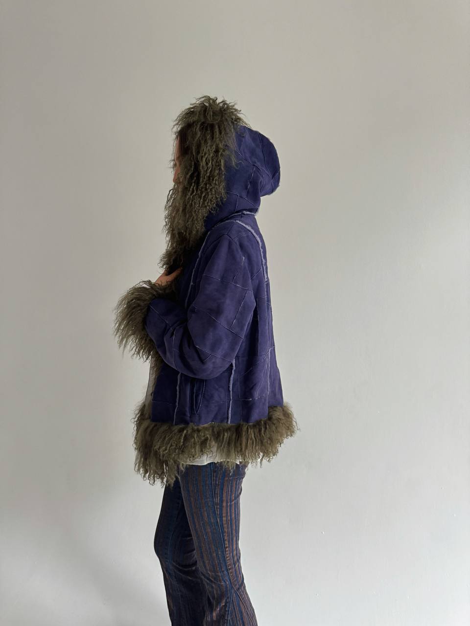 Vintage genuine leather jacket with Mongolian fur