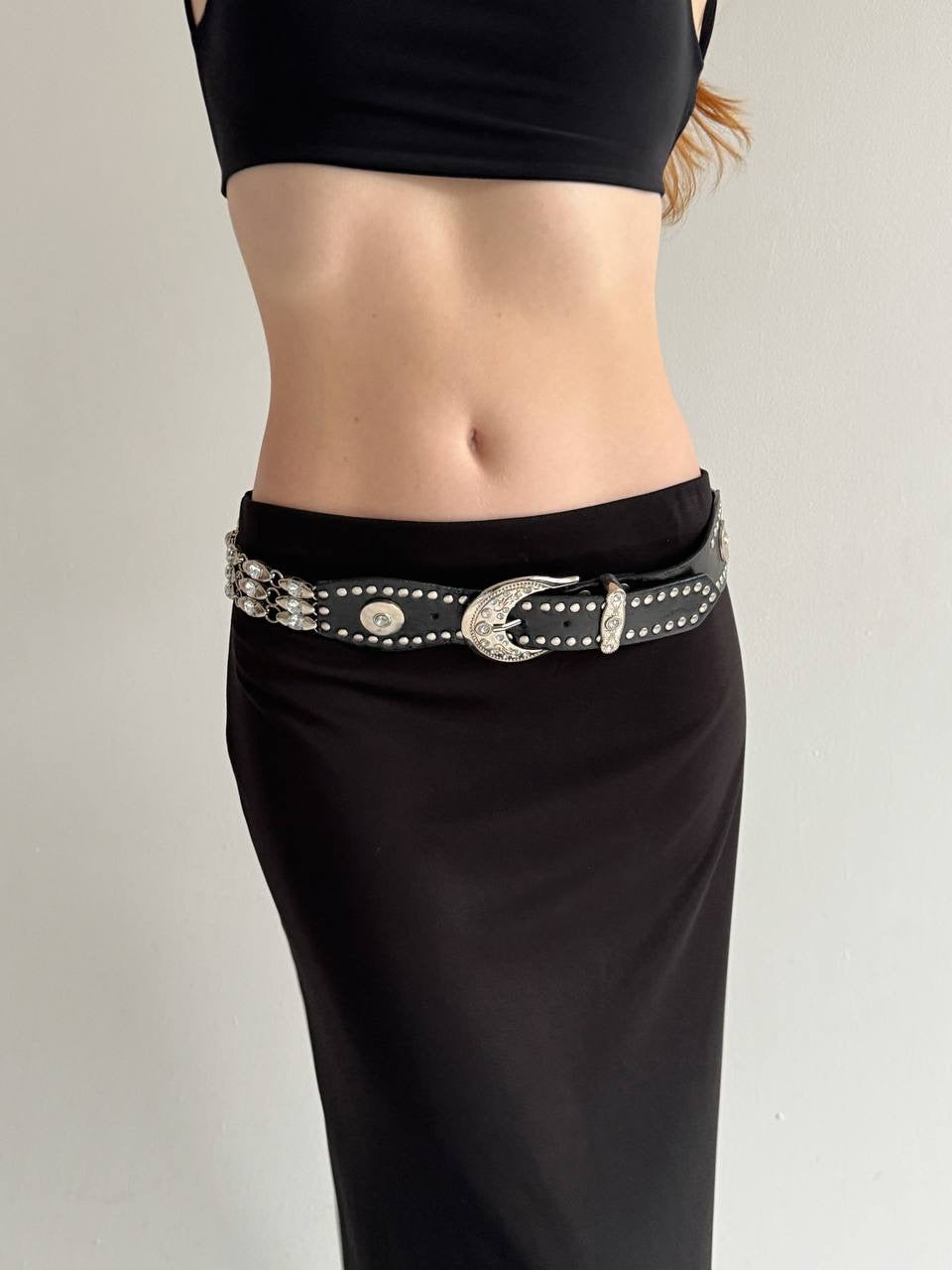 Vintage faux leather belt with rhinestones
