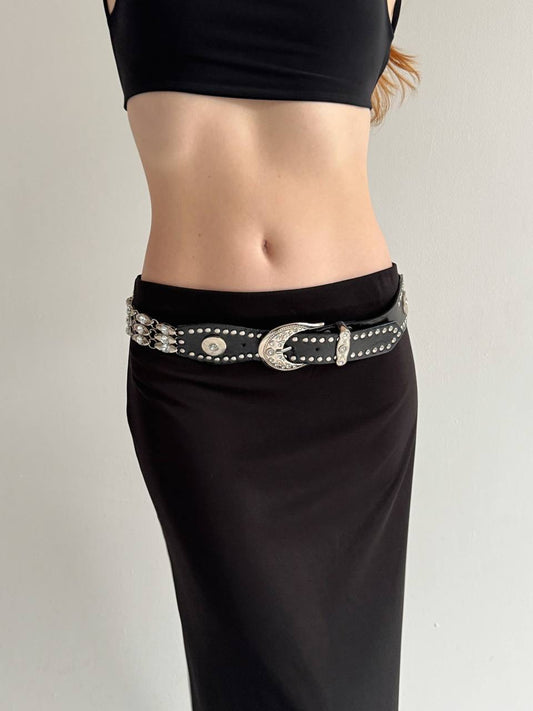 Vintage faux leather belt with rhinestones