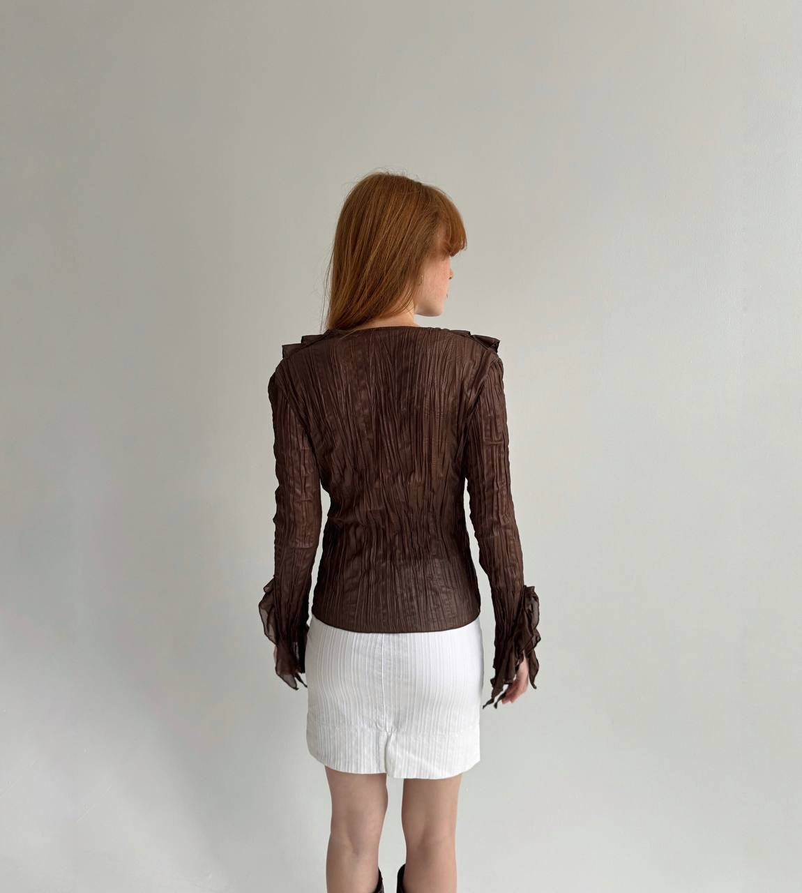 Vintage brown pleated blouse with ruffles