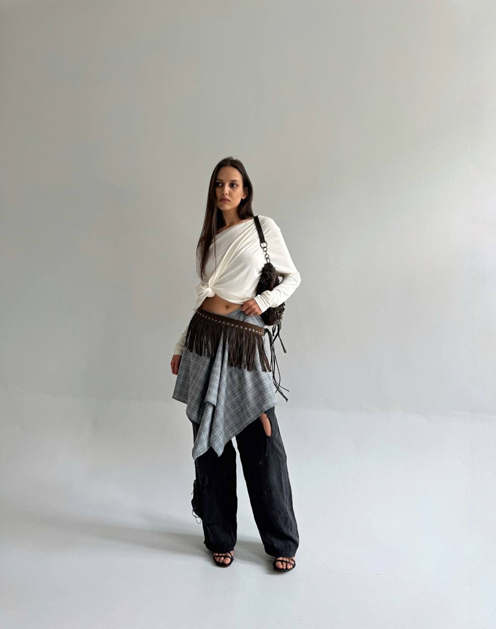 Vintage asymmetrical checked skirt