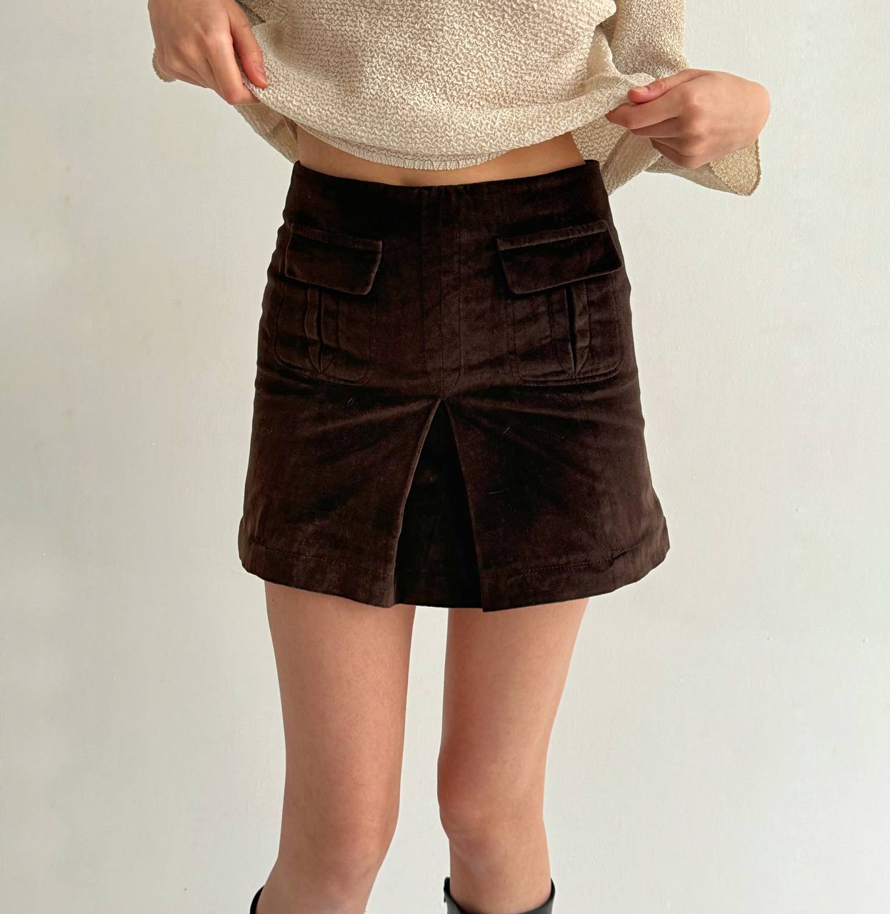 Y2K cotton brown velvet mini skirt