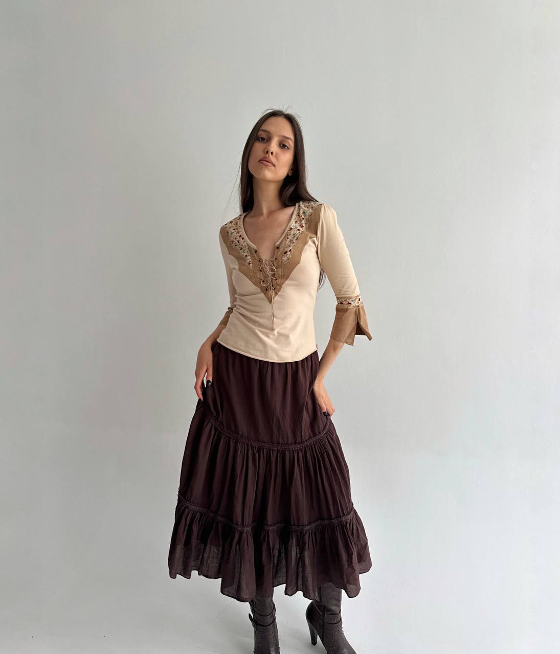 Vintage beige boho blouse