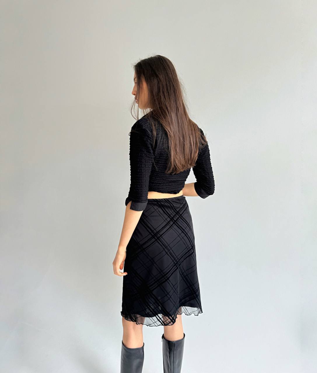 Vintage checked midi skirt with velour details