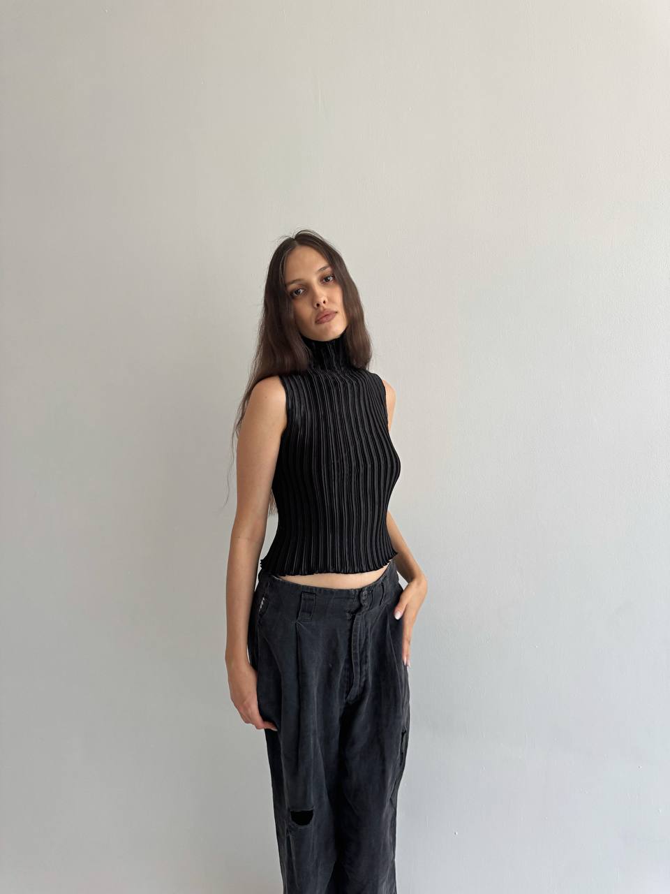 Vintage satin pleated blouse