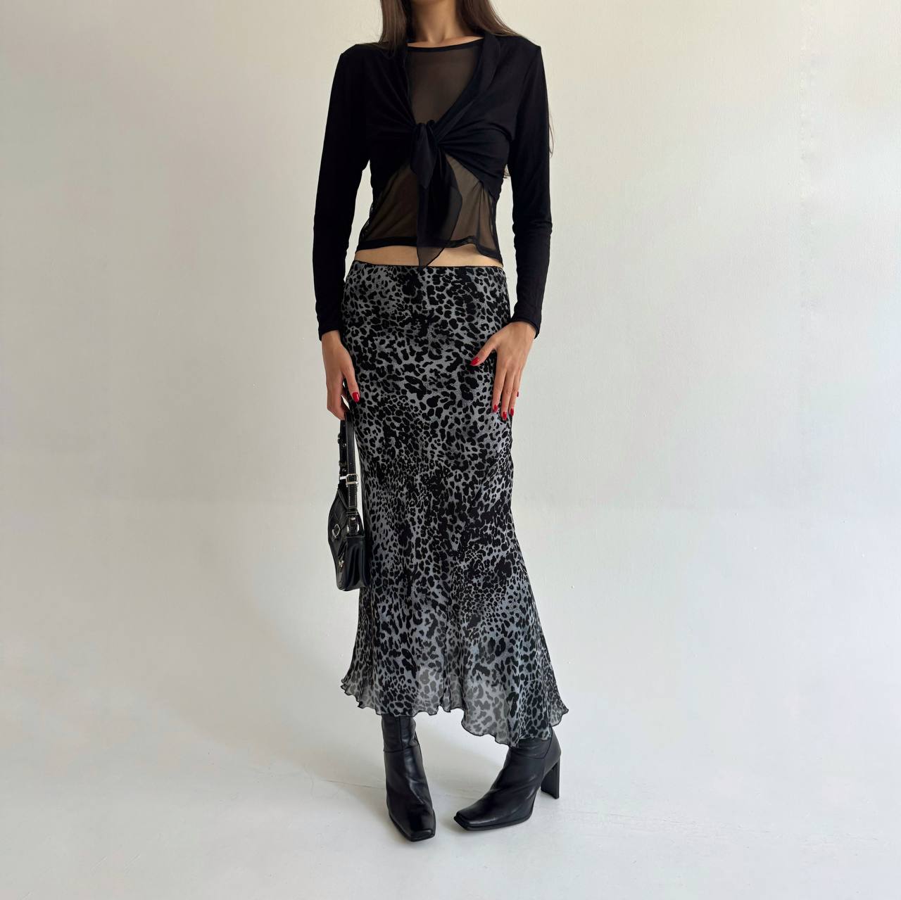 Vintage leopard print blue skirt