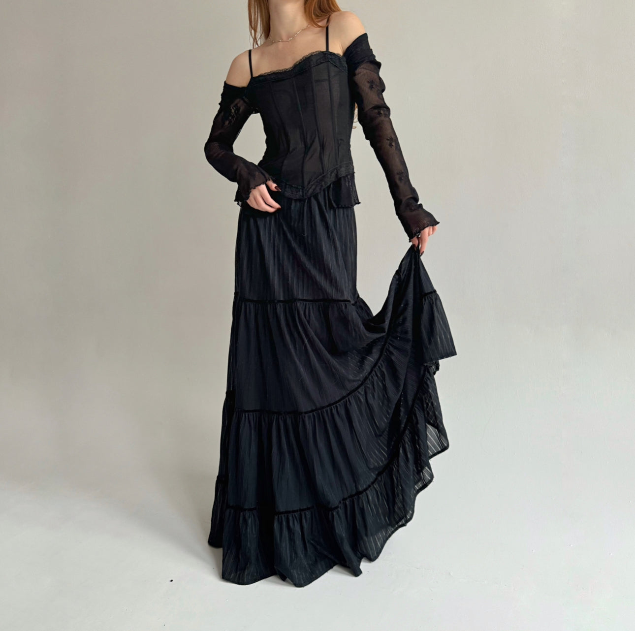 Vintage ruched maxi skirt with lining