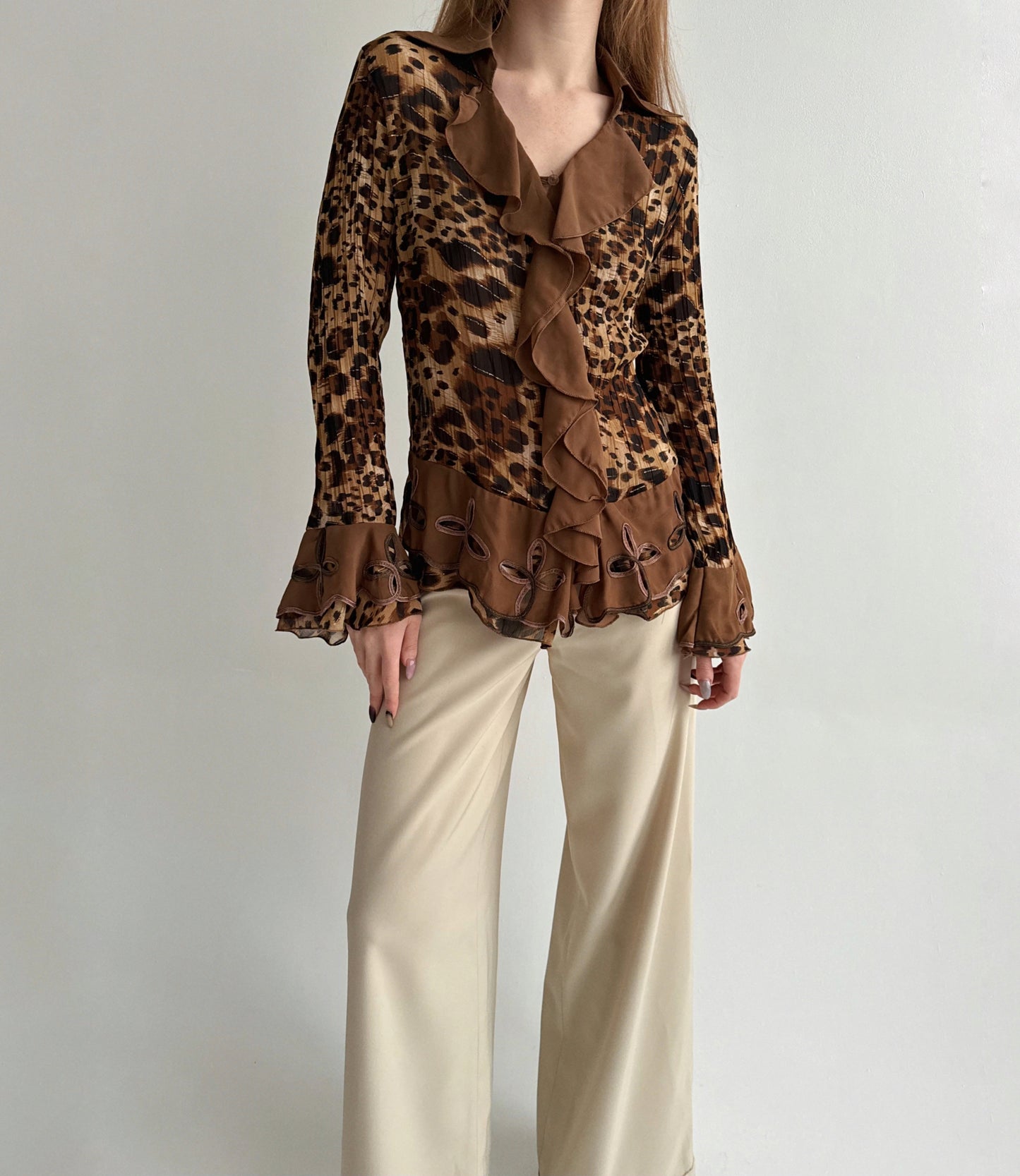 Vintage leopard pleated blouse