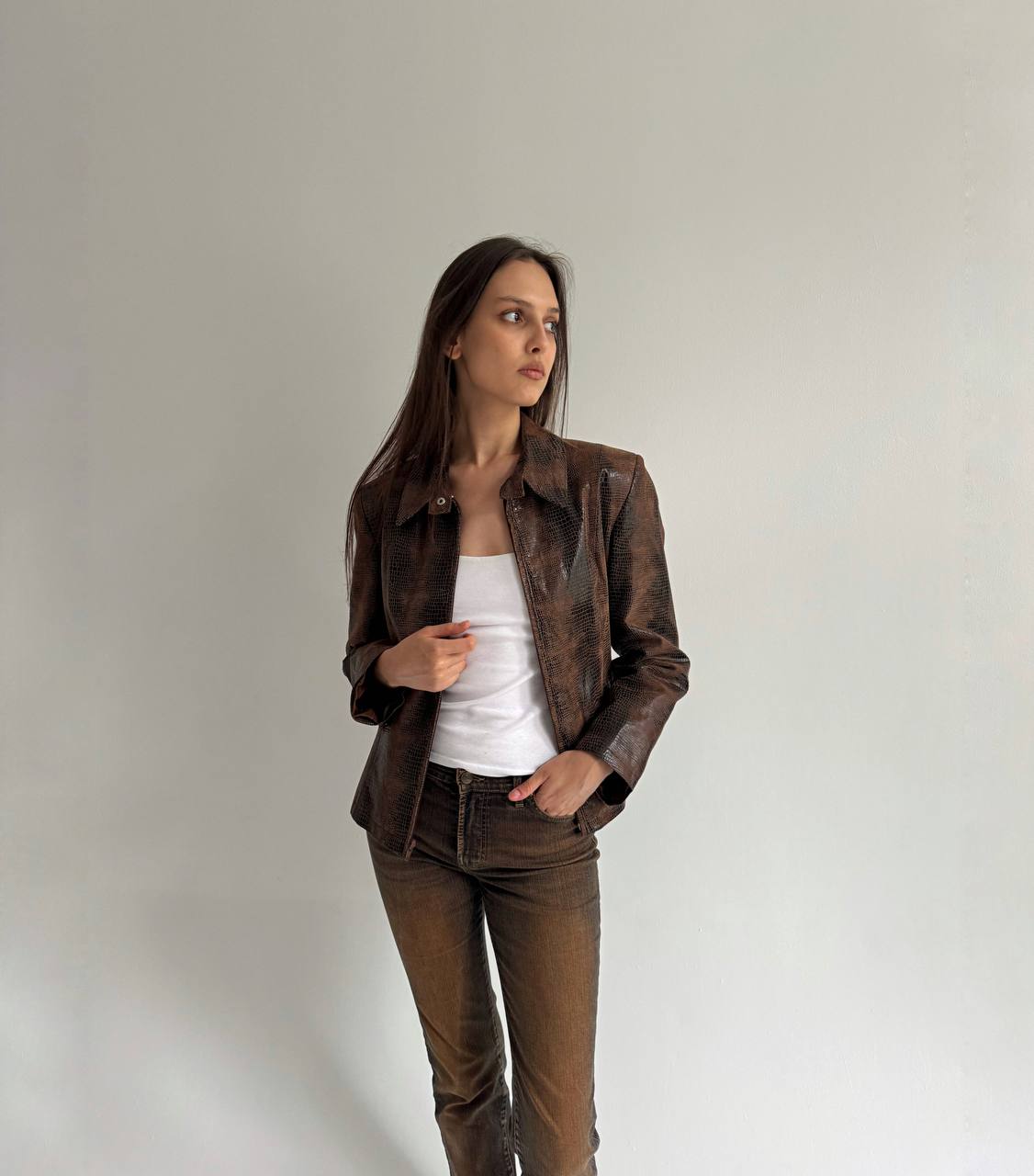 Vintage genuine leather snake skin imitation jacket