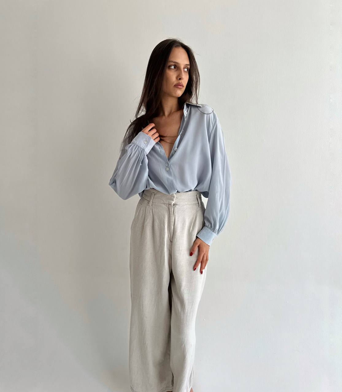 Vintage 100% pure silk blue shirt