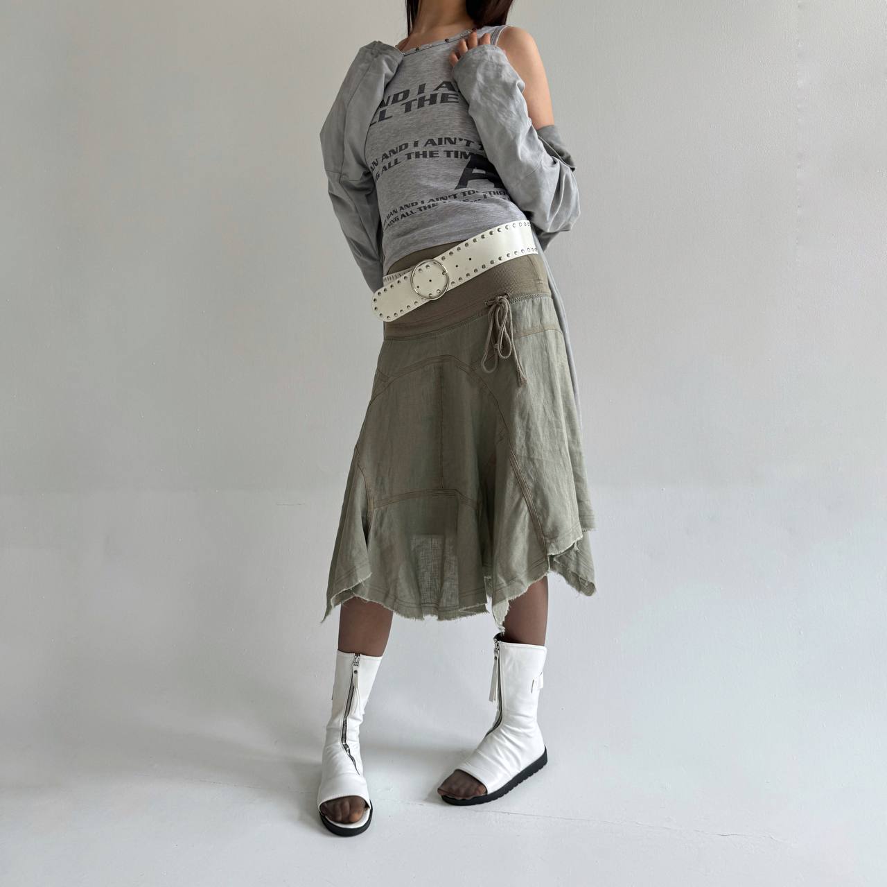 Y2K vintage linen and cotton asymmetrical skirt