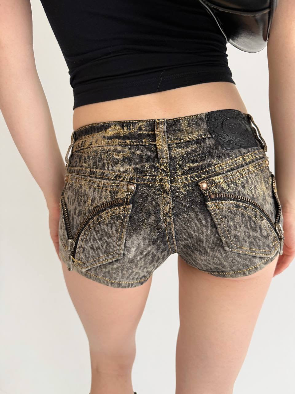 Vintage leopard printed micro mini shorts