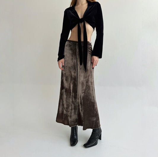Vintage velour 82% viscose 18% silk taupe maxi skirt