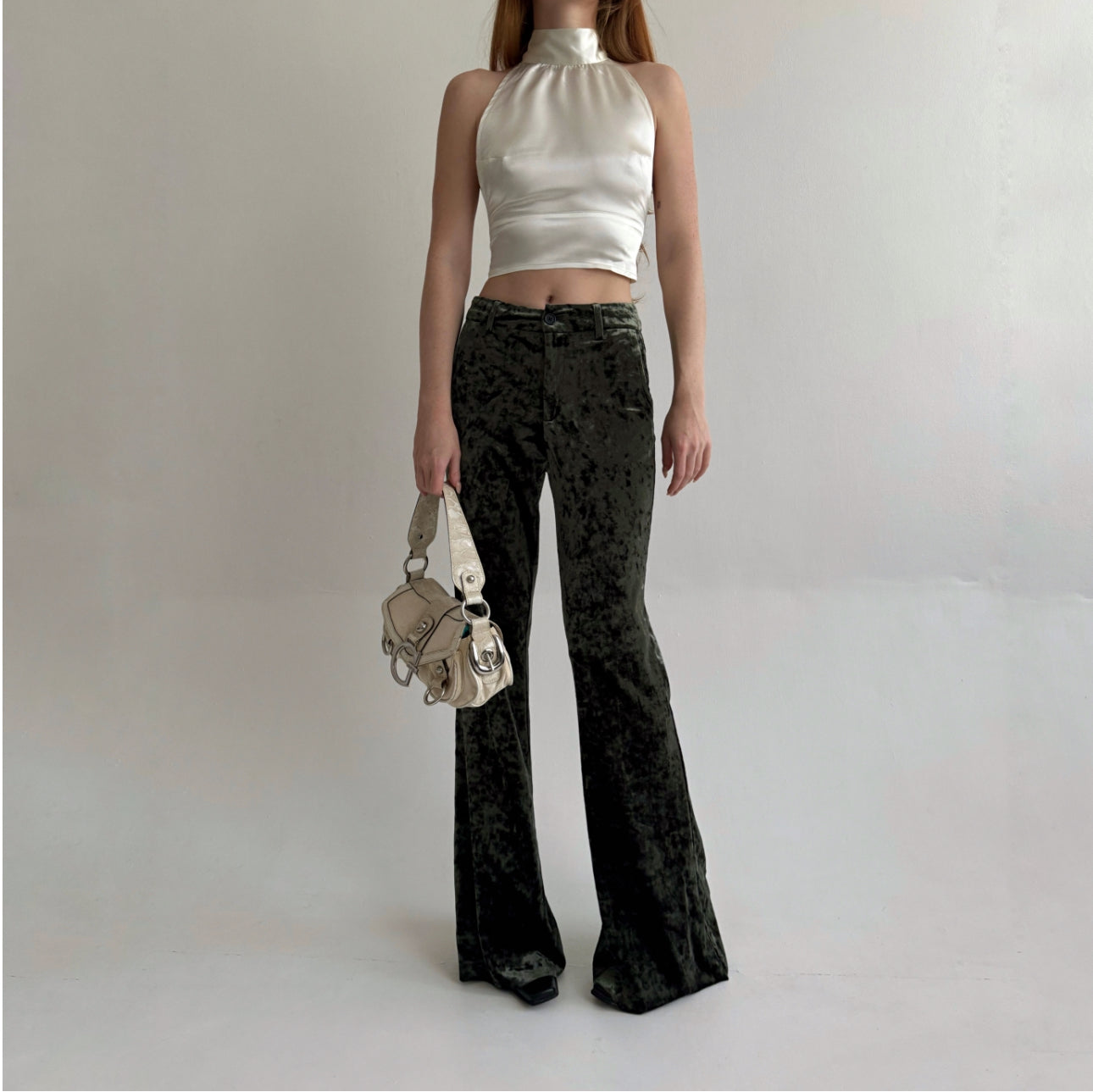 Vintage khaki veloure flared pants