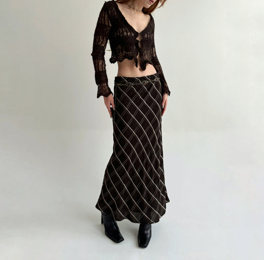Vintage y2k 71% viscose 21% wool checked maxi skirt