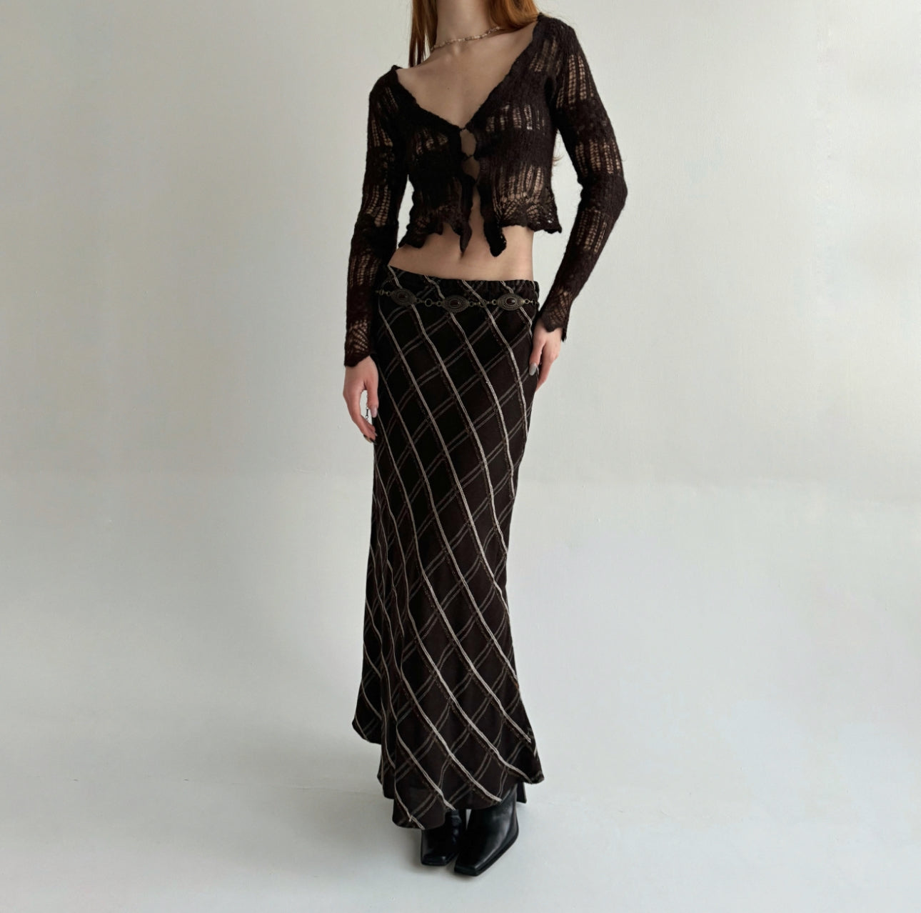 Vintage y2k 71% viscose 21% wool checked maxi skirt