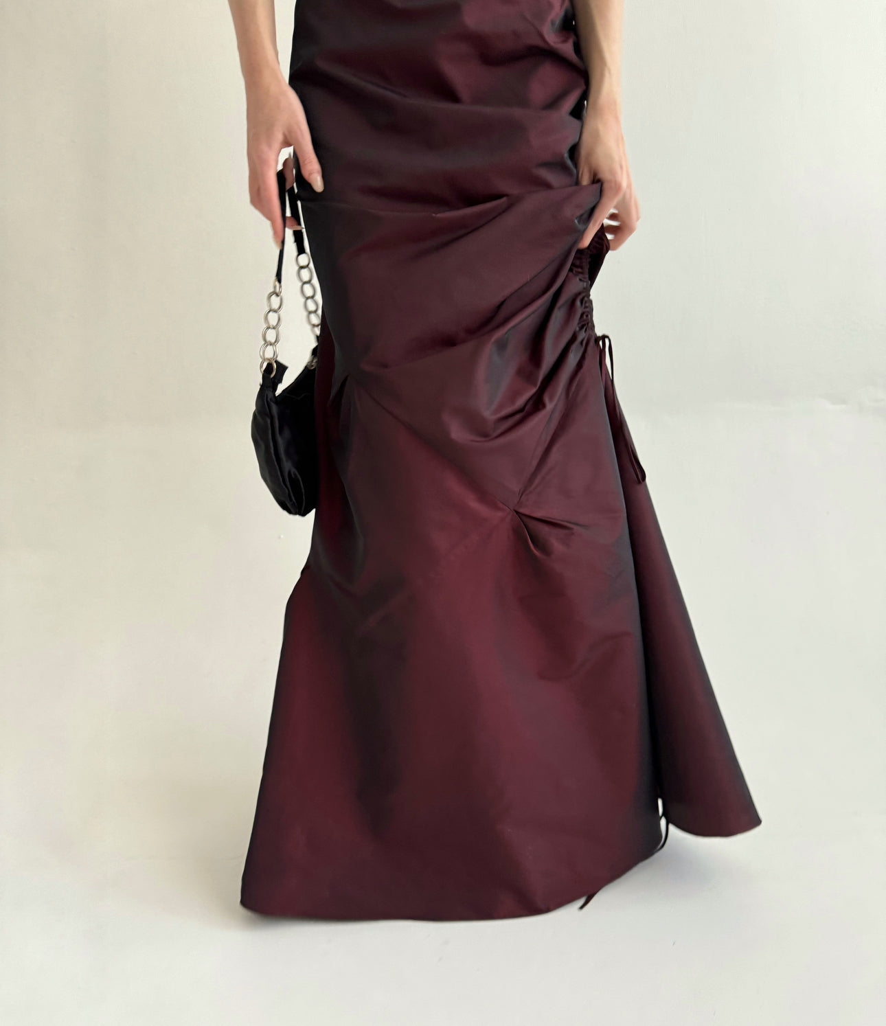 Vintage gothic burgundy maxi skirt with side gathering