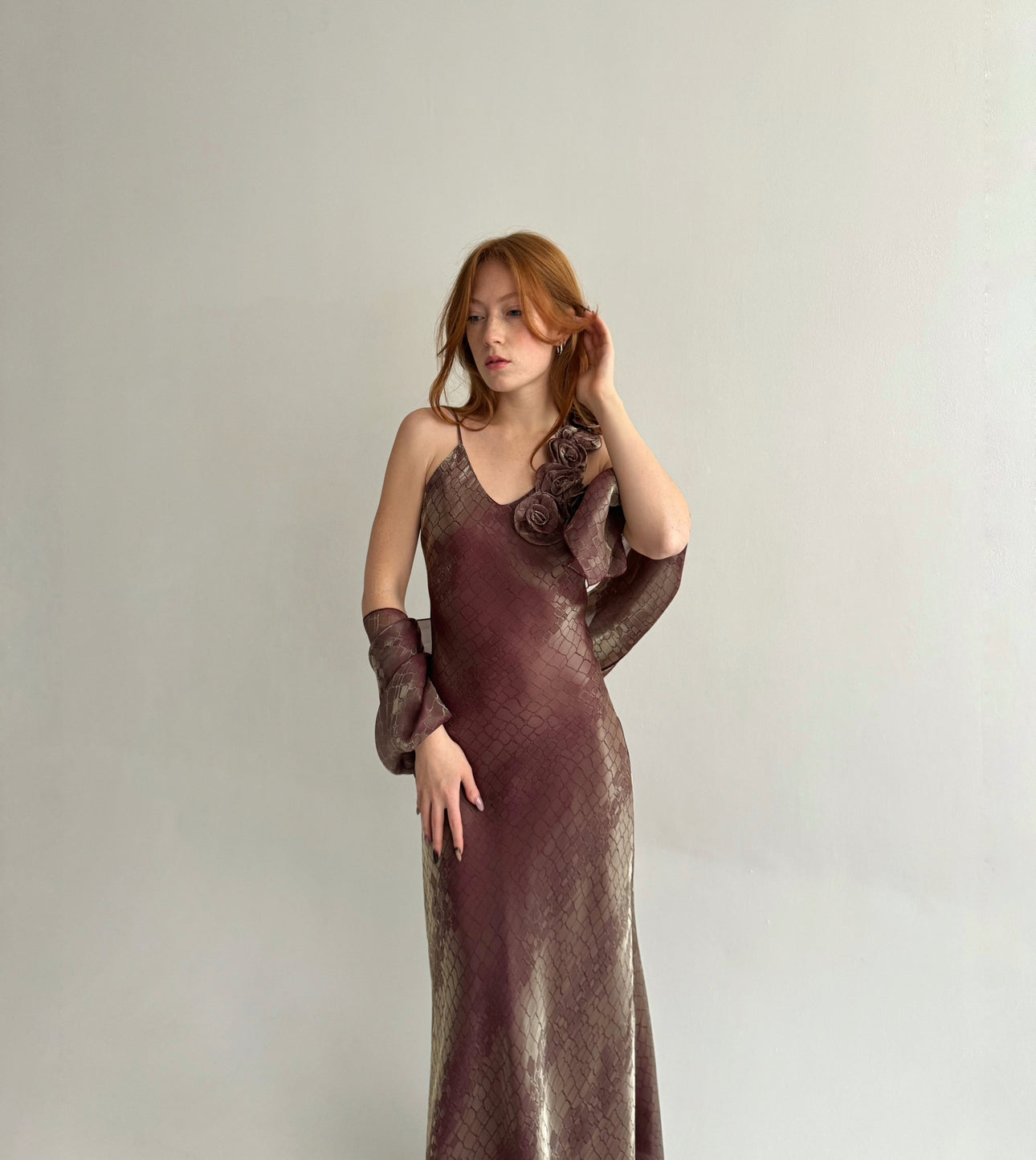 Vintage made in France maxi slip dress with flower appliqué