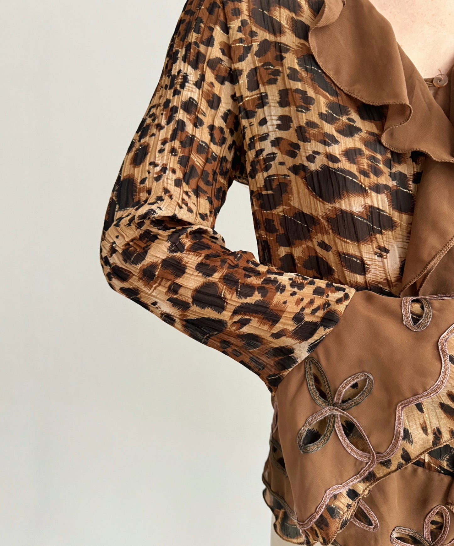 Vintage leopard pleated blouse
