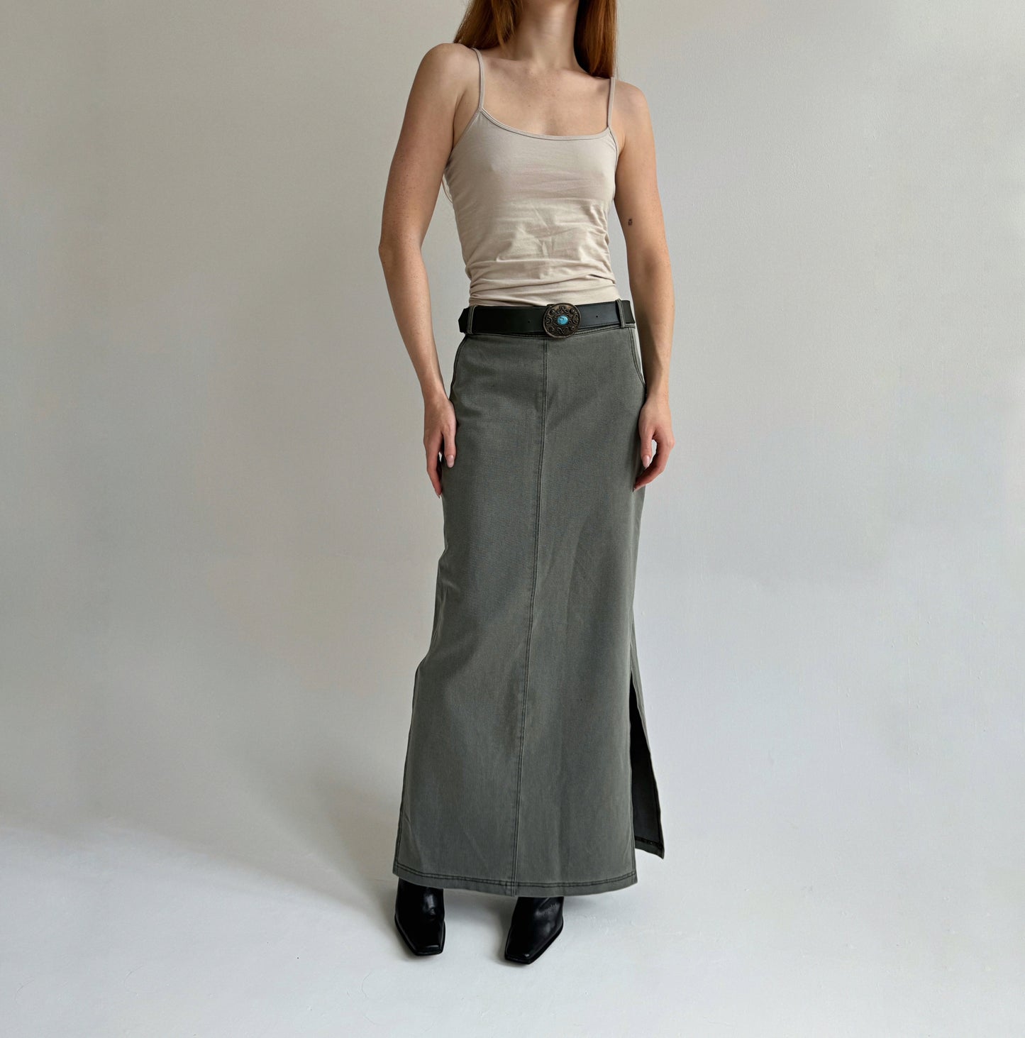 Brand new vintage grey denim maxi skirt