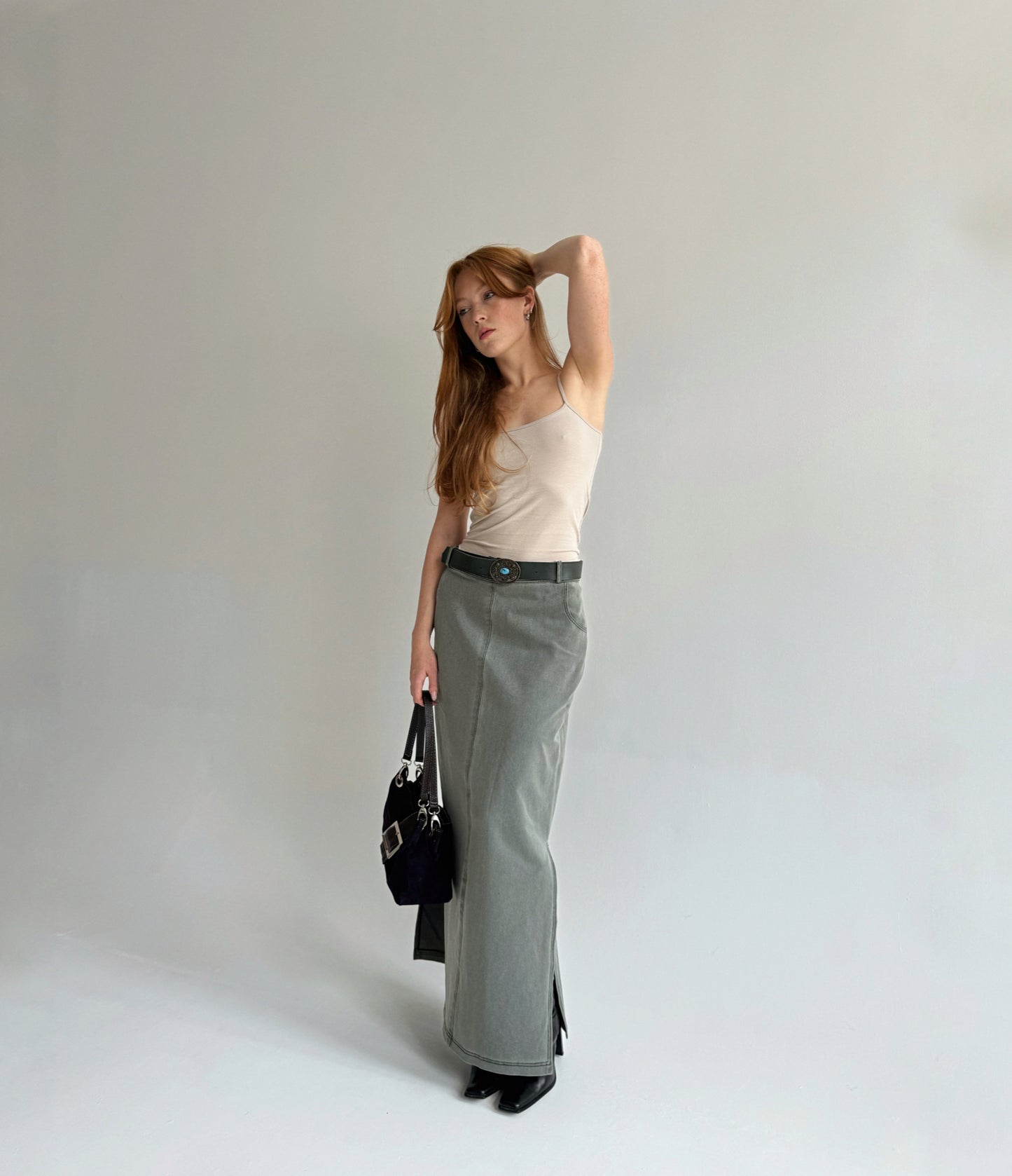 Brand new vintage grey denim maxi skirt