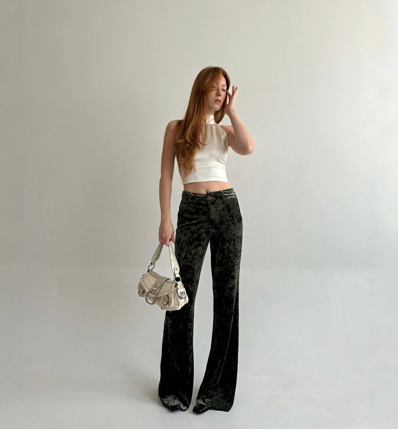 Vintage khaki veloure flared pants