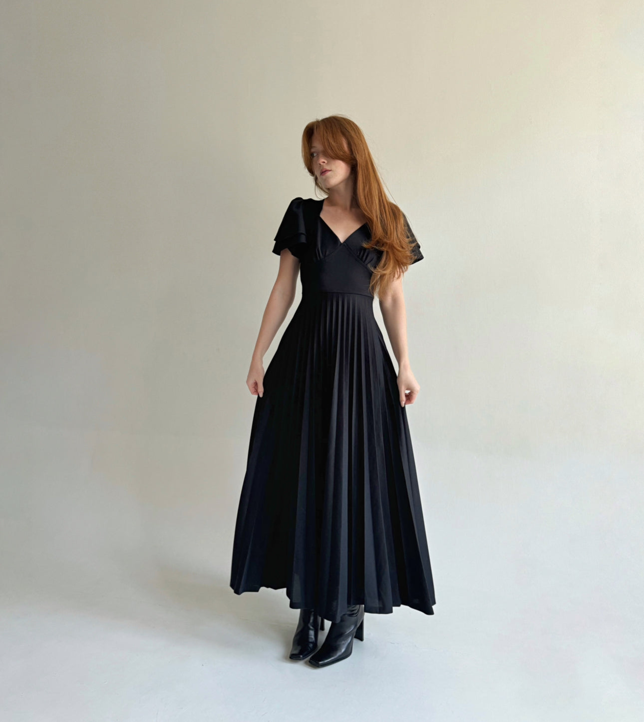 Vintage pleated dress with beautiful sleeves