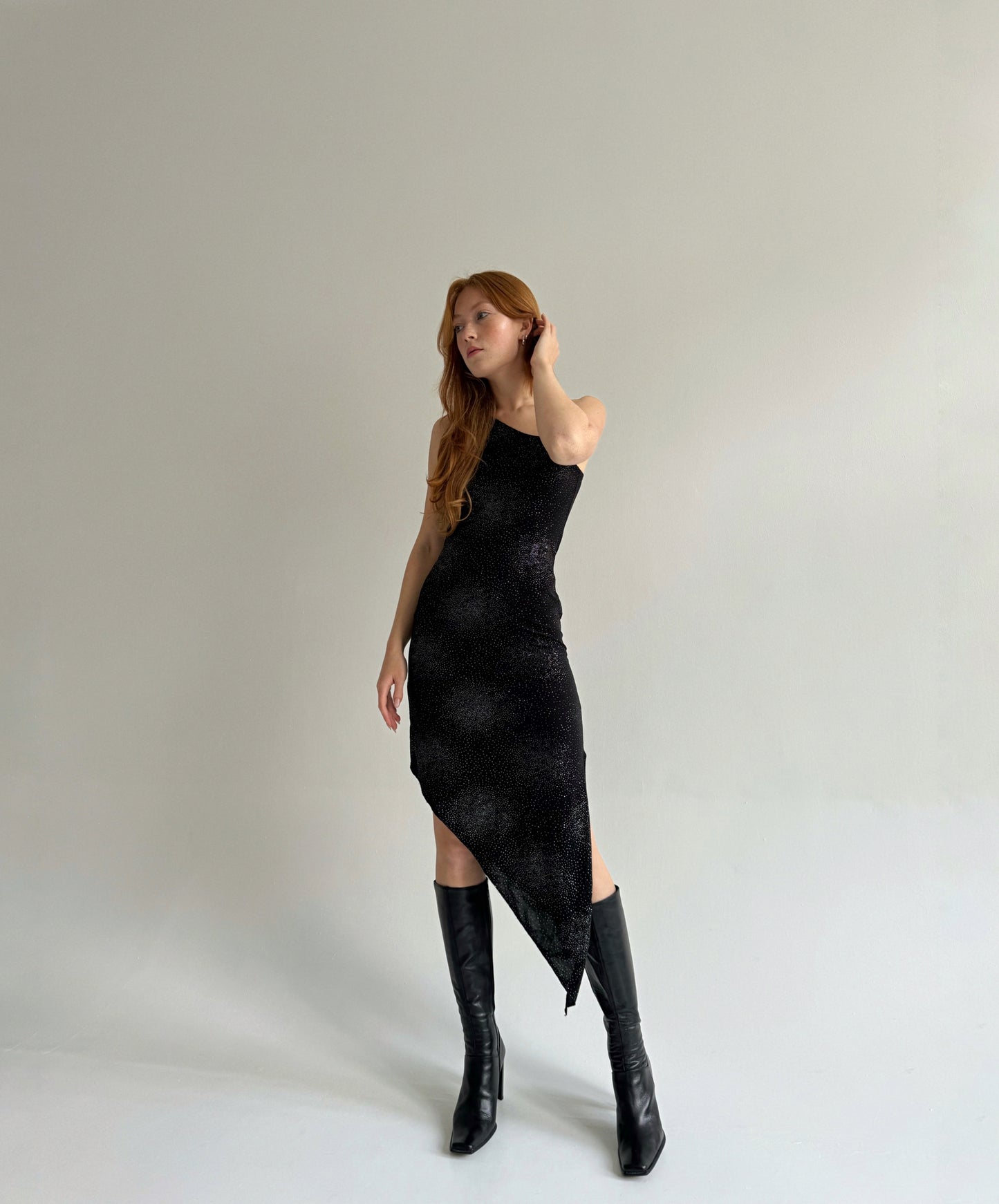 Vintage black asymmetrical stretchy dress