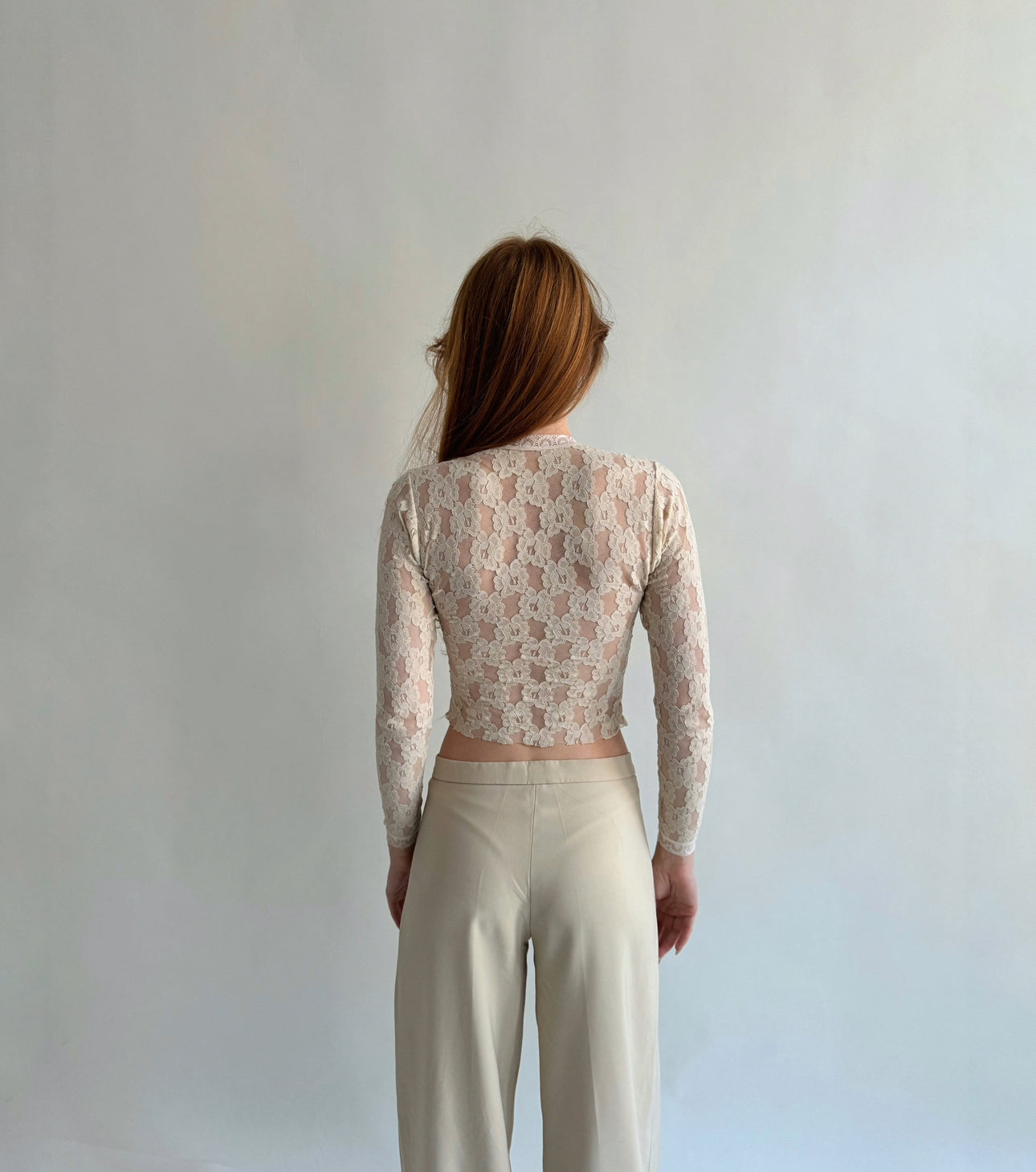 Vintage beige lace cropped blouse