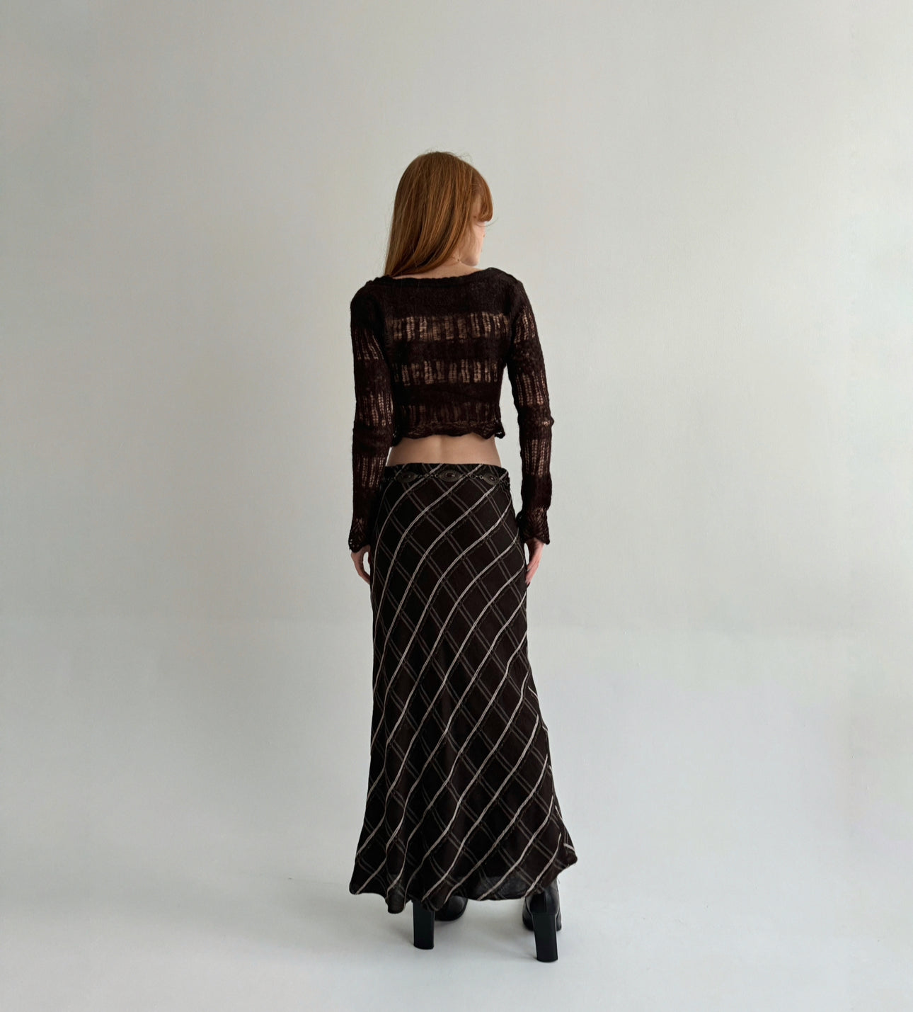 Vintage y2k 71% viscose 21% wool checked maxi skirt