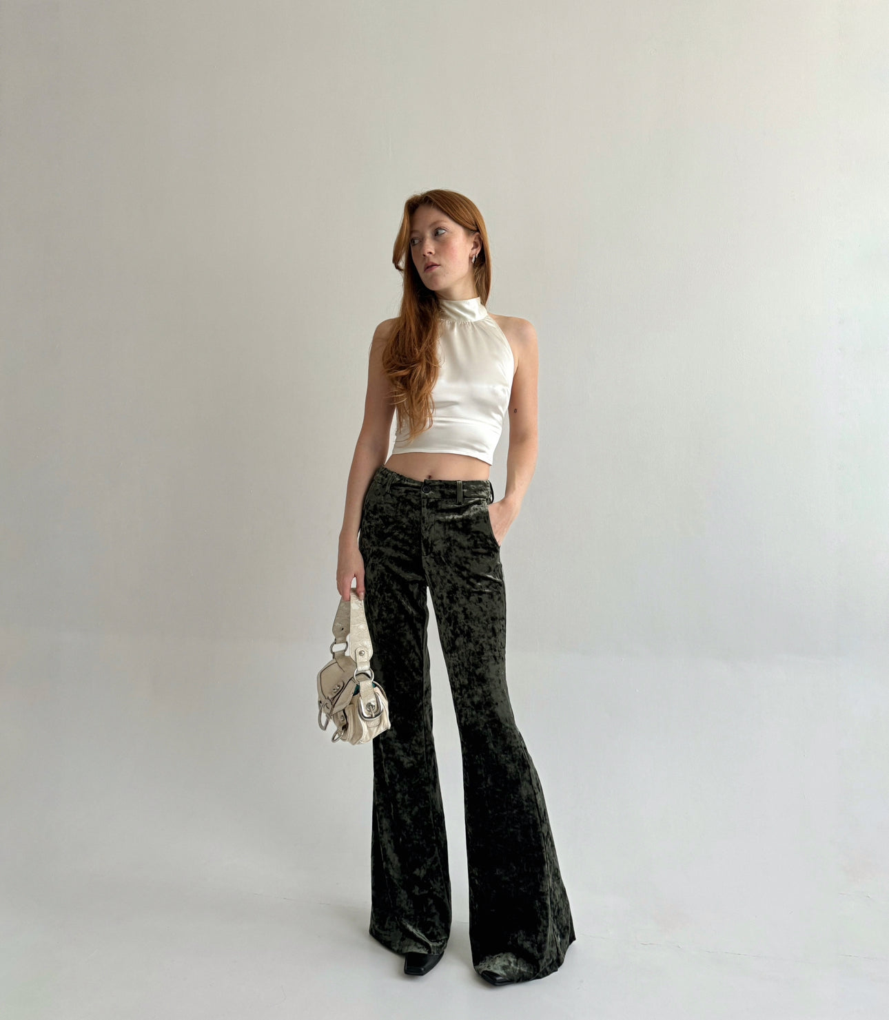 Vintage khaki veloure flared pants