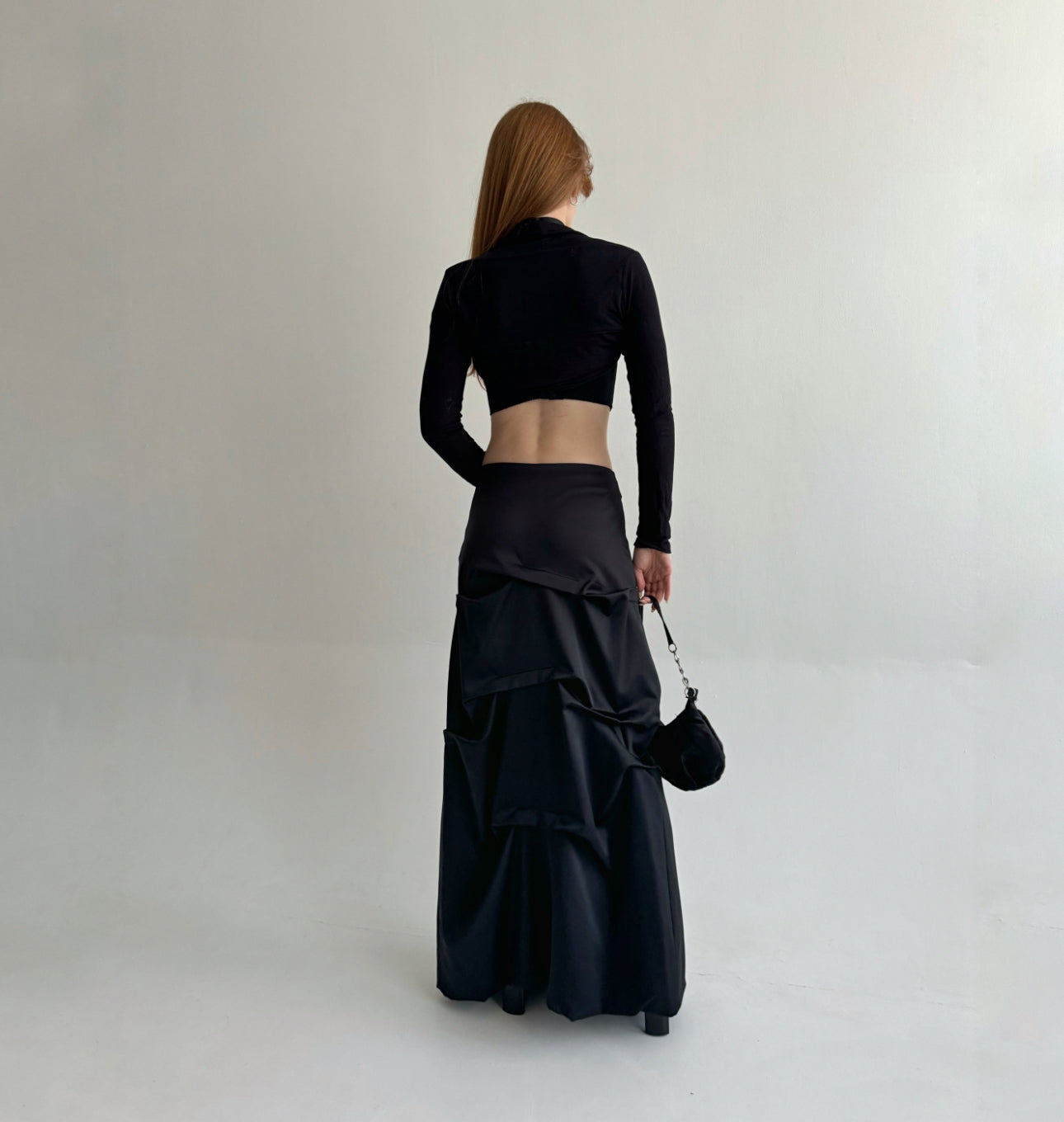 Vintage black maxi skirt with beautifully crinkled fabric