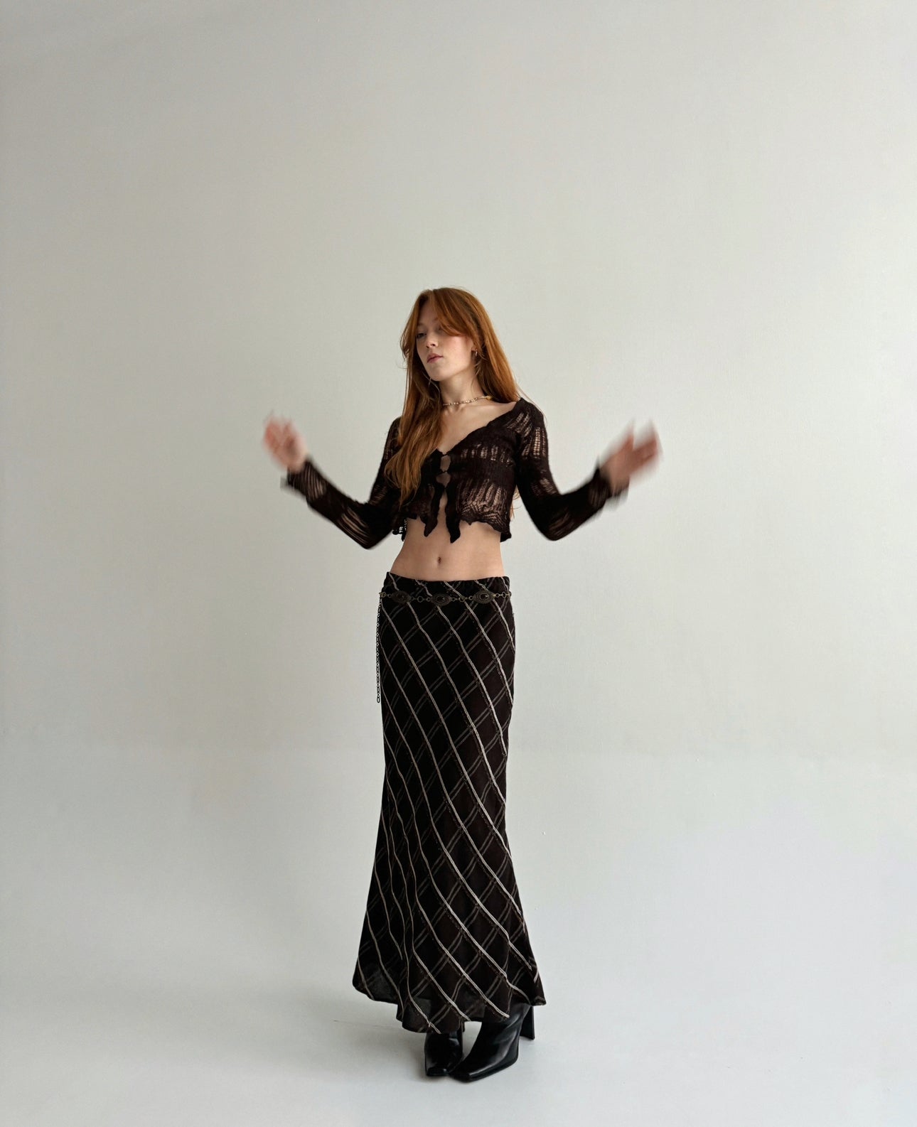 Vintage y2k 71% viscose 21% wool checked maxi skirt