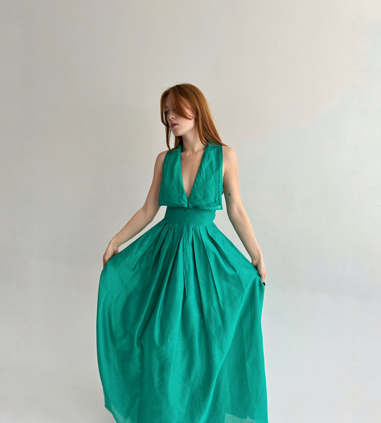 Vintage 75% cotton 25% silk green maxi dress