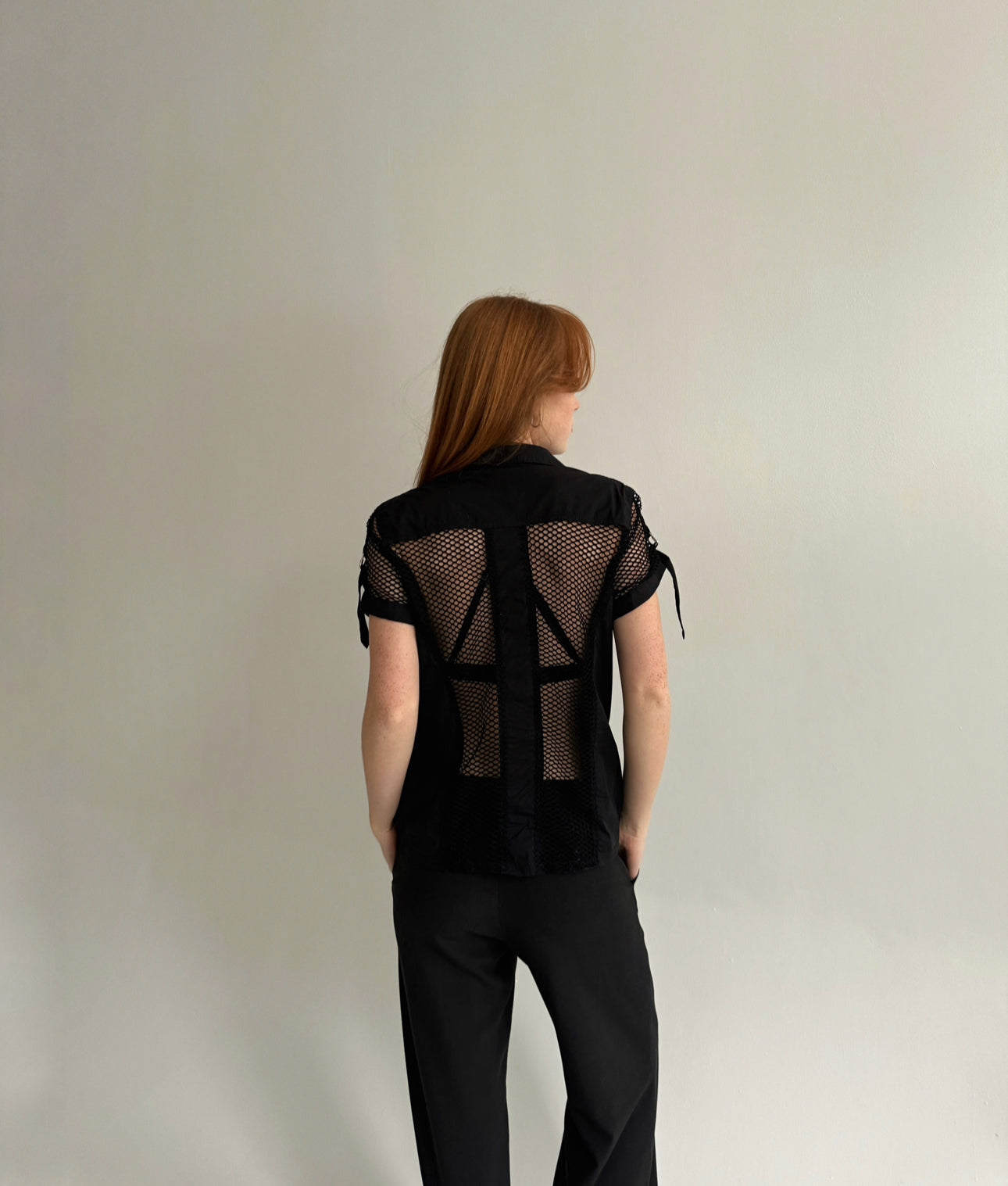 Vintage 73% cotton fishnet blouse
