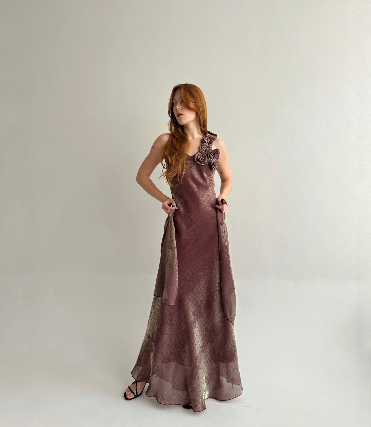 Vintage made in France maxi slip dress with flower appliqué