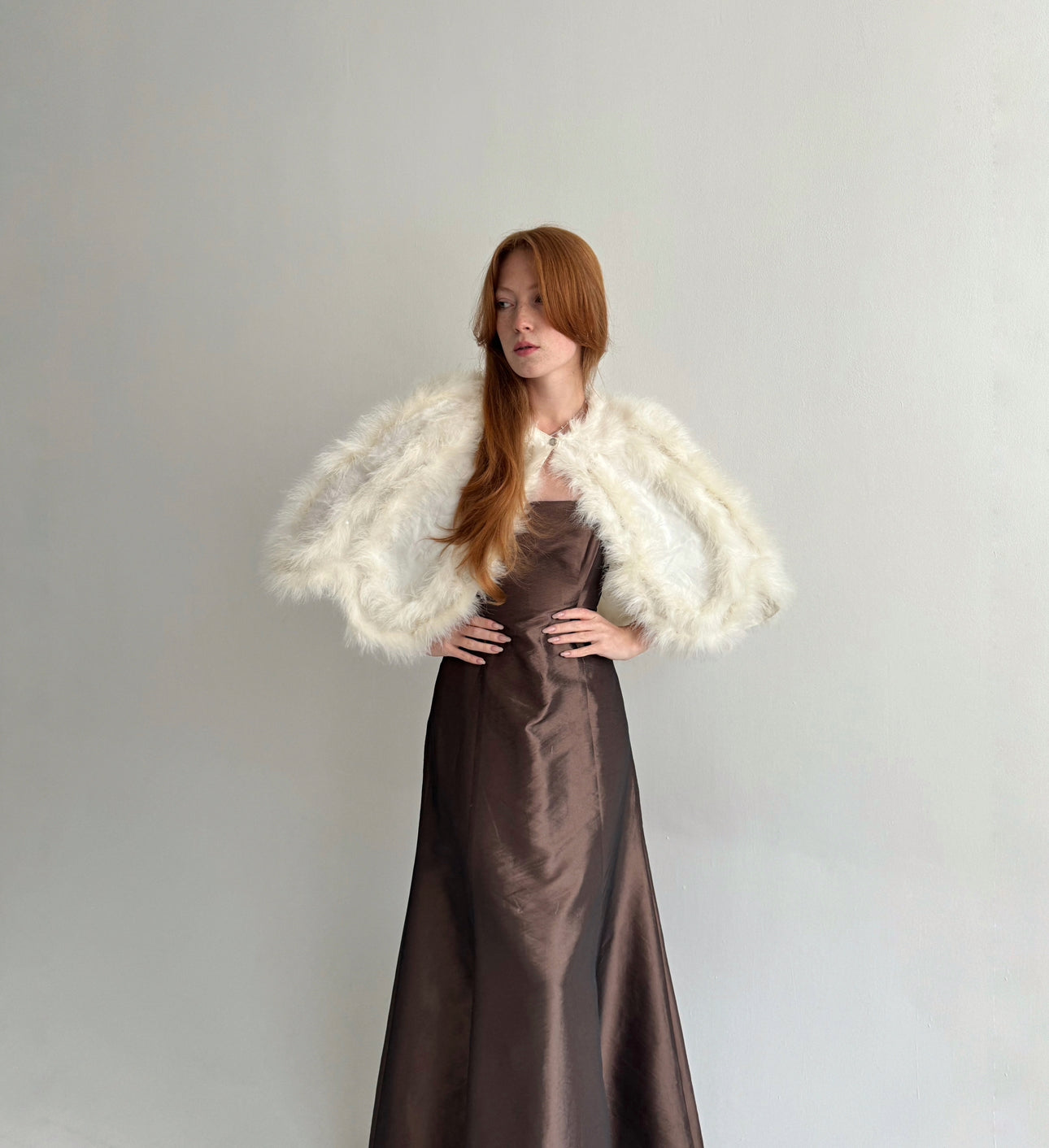 Vintage ostrich feather cream cape