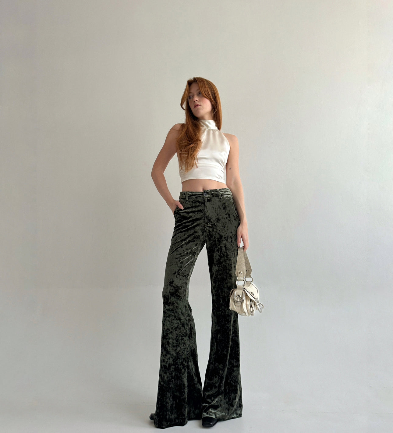 Vintage khaki veloure flared pants