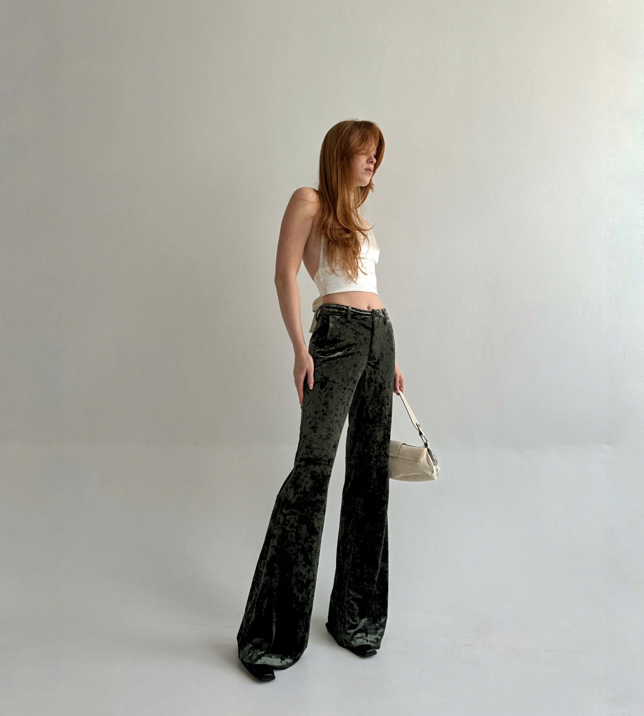 Vintage khaki veloure flared pants