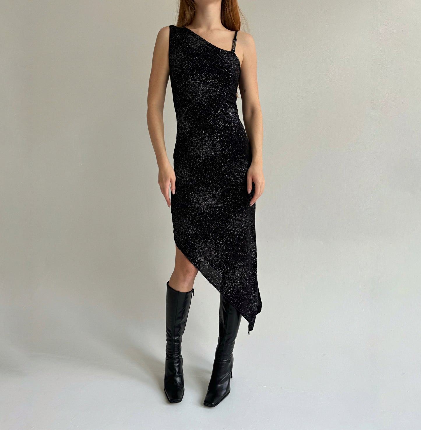 Vintage black asymmetrical stretchy dress