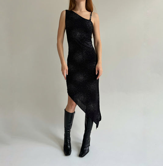 Vintage black asymmetrical stretchy dress