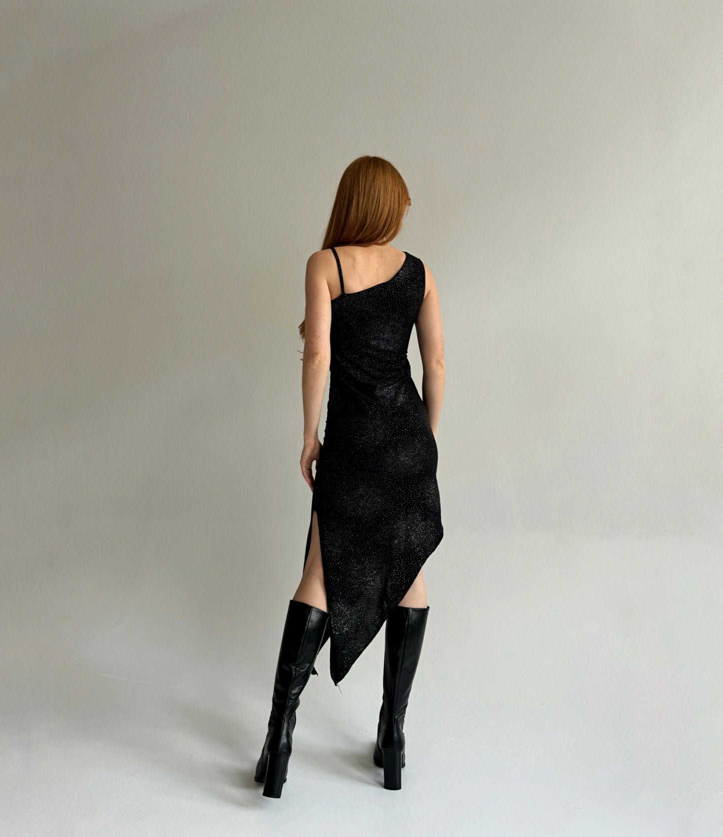 Vintage black asymmetrical stretchy dress