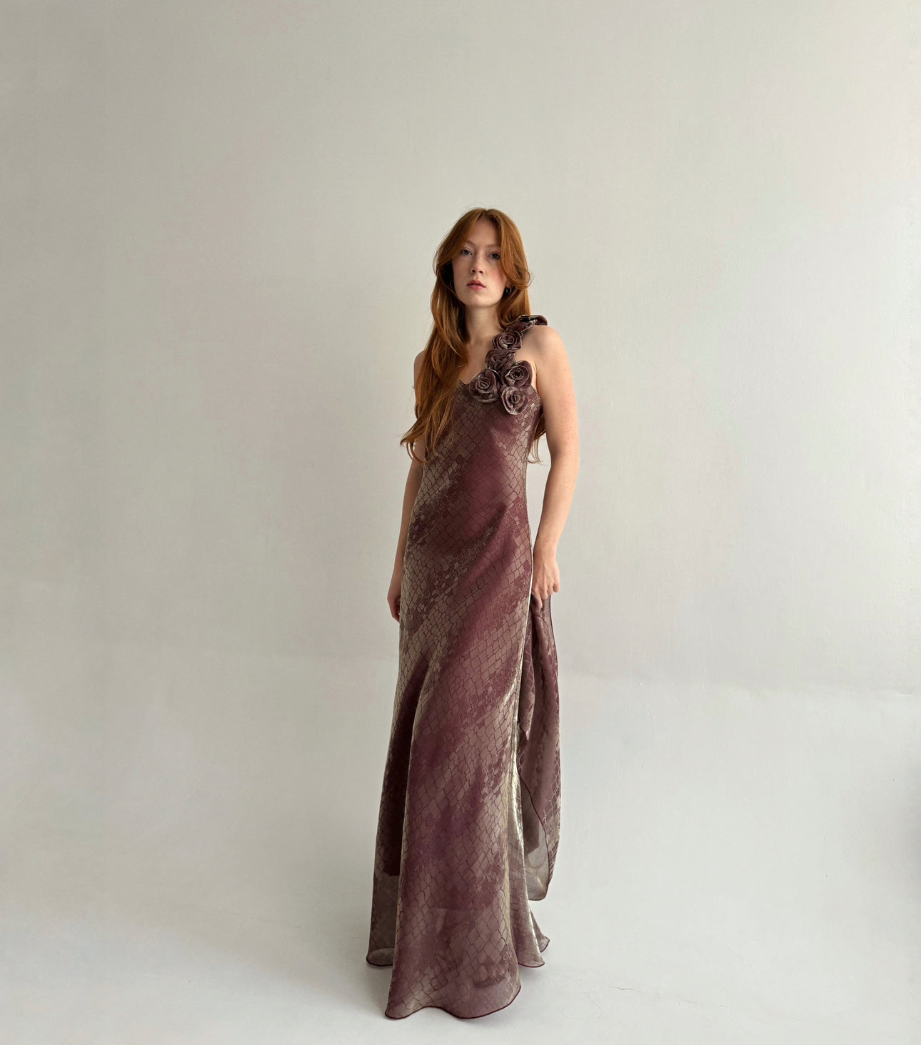 Vintage made in France maxi slip dress with flower appliqué
