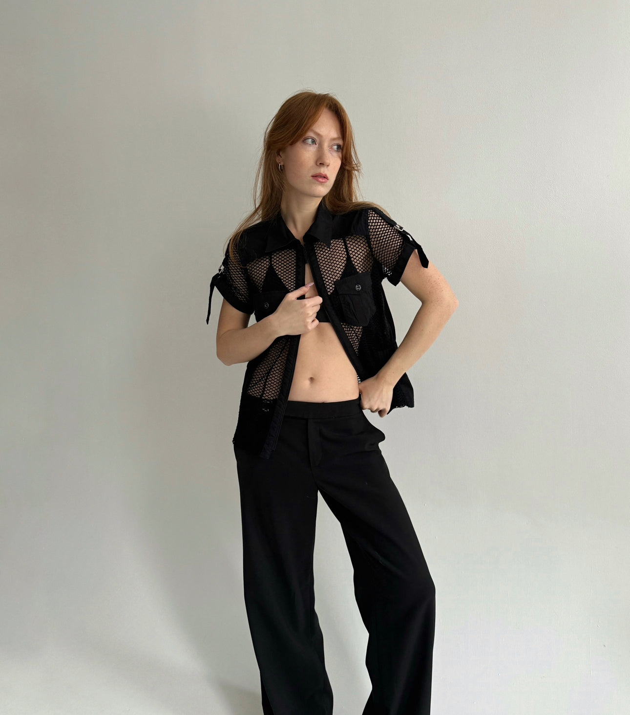 Vintage 73% cotton fishnet blouse