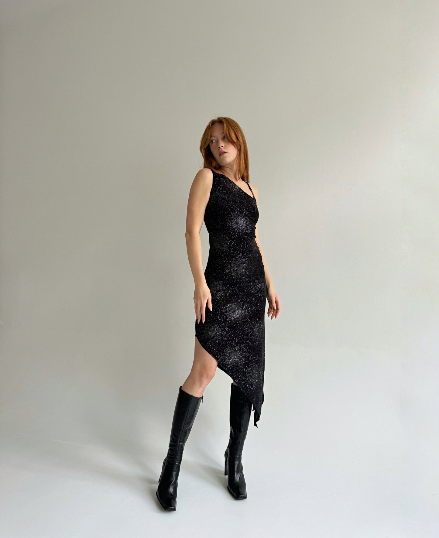 Vintage black asymmetrical stretchy dress
