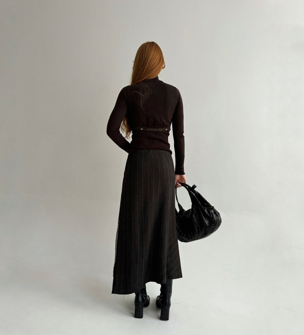 Vintage 64% viscose 25% wool brown striped maxi skirt