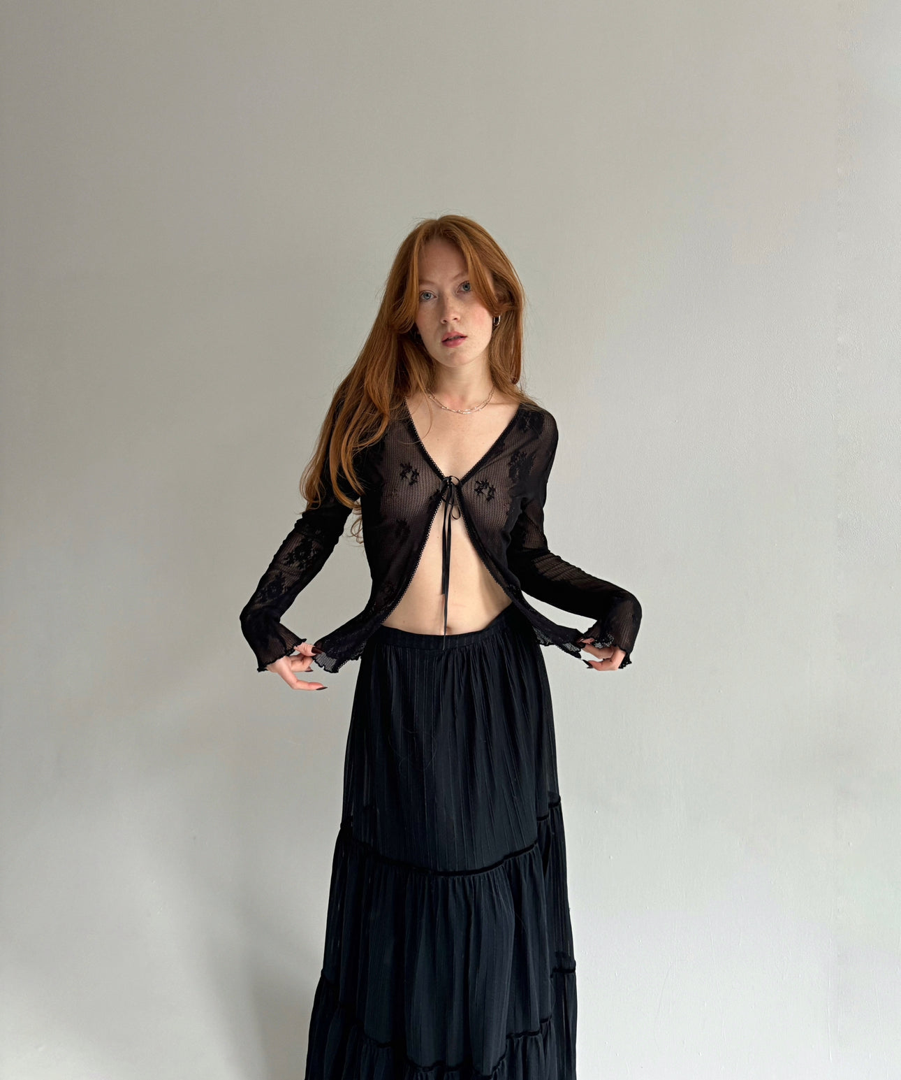 Y2K black lace cardigan